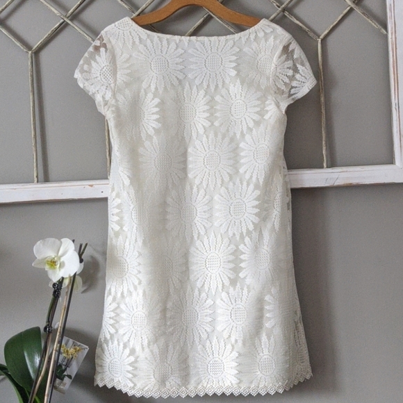 Ivory lace mini dress with cap sleeves Small - Picture 5 of 7